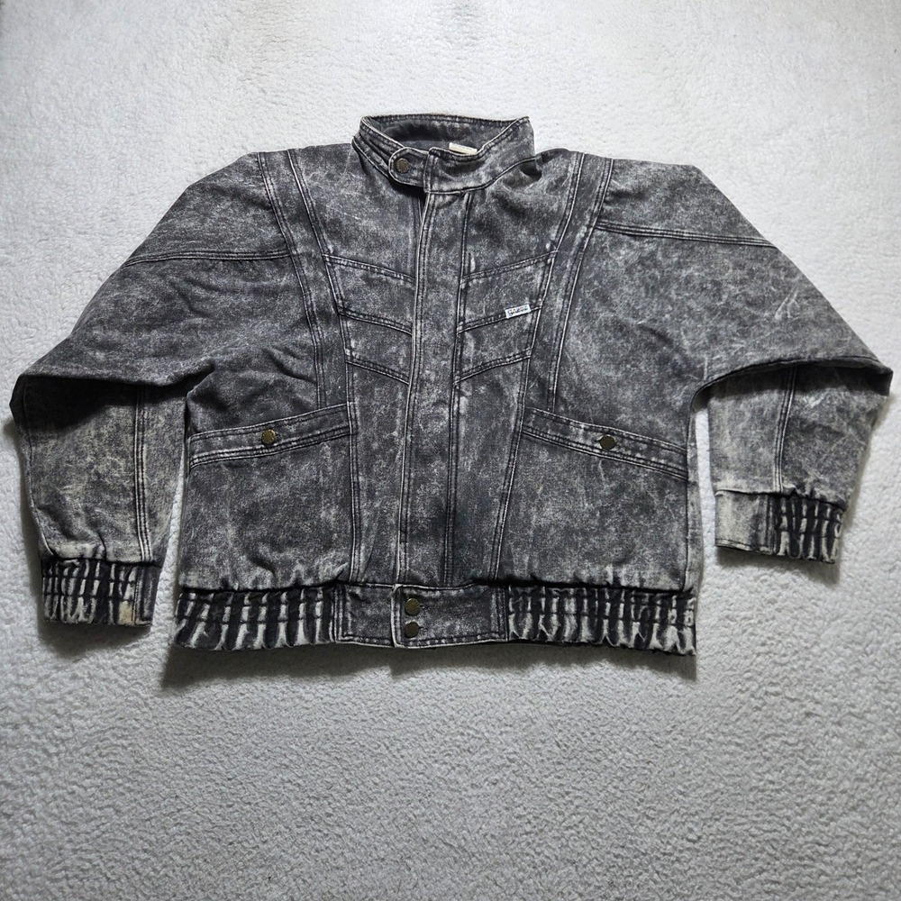 Vintage 80s Gazoz members only Denim Jacket Mens L Black Acid Wash Bomber Retro